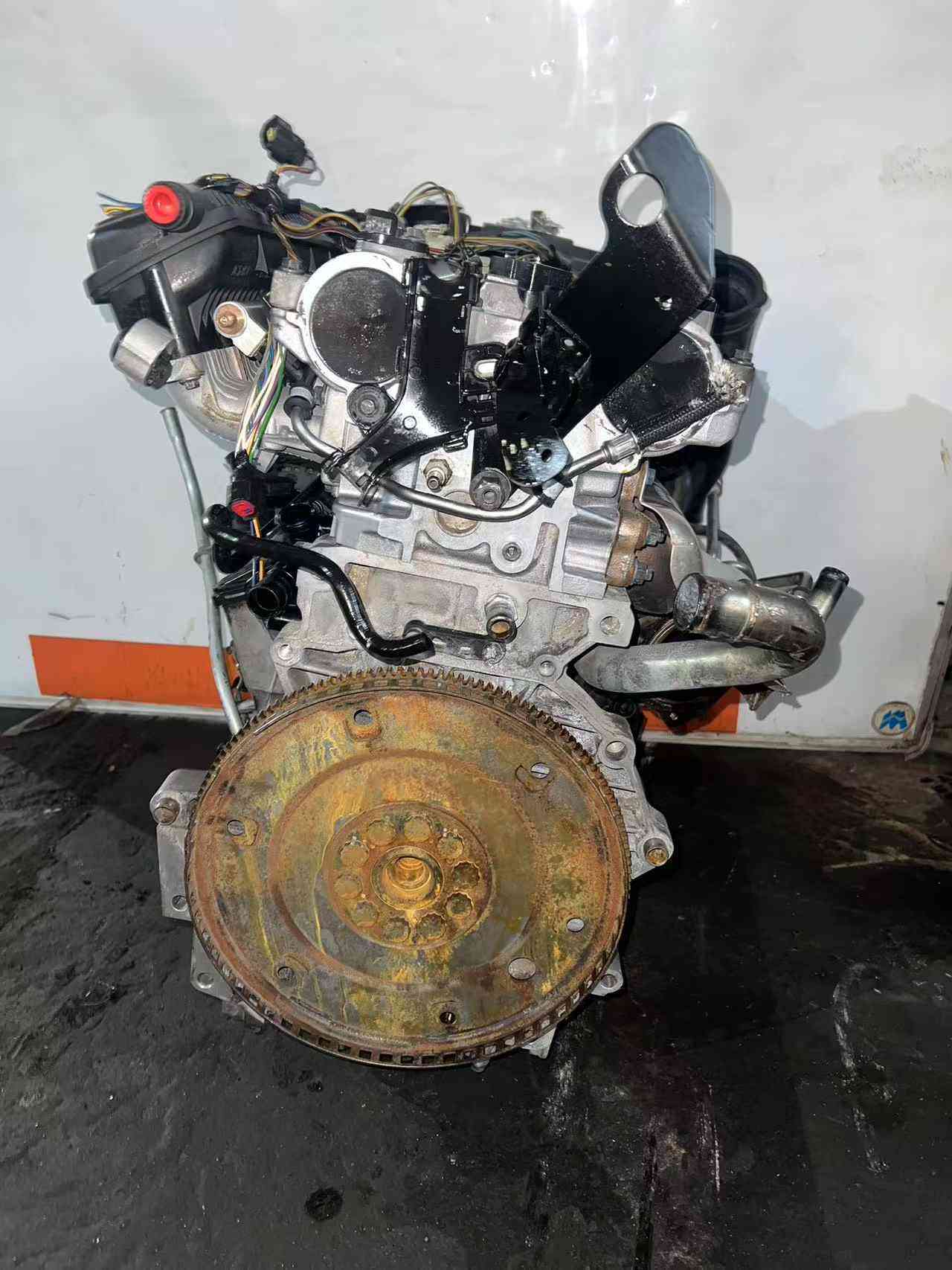 Ford 2.5 EcoBoost engine flywheel side with cylinder block and intake manifold