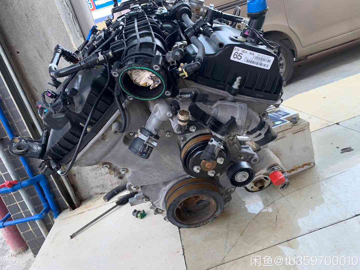 Ford 3.5 EcoBoost V6 engine front view with timing cover and intake manifold