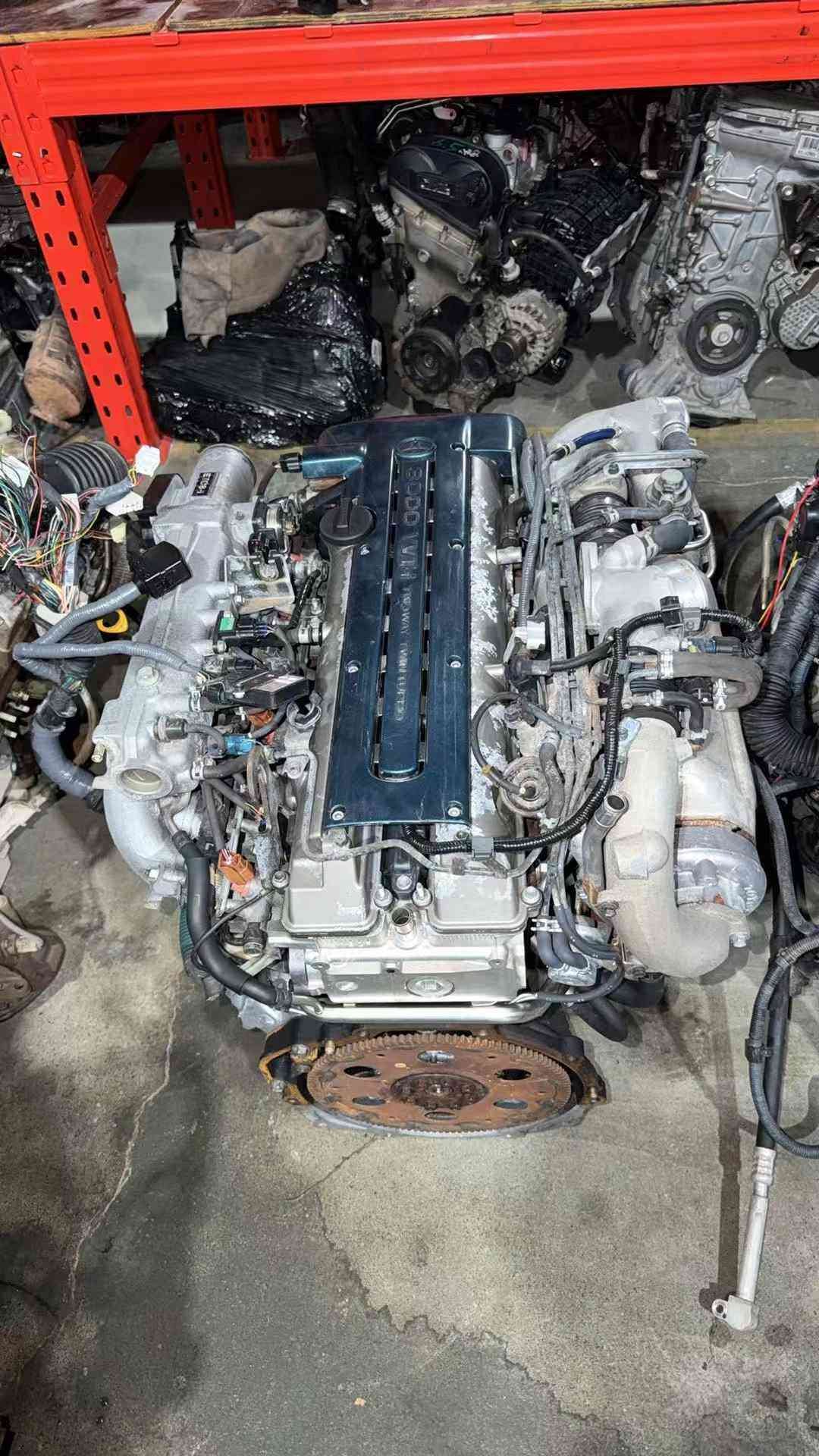 Toyota 2JZ engine rear angle with brackets
