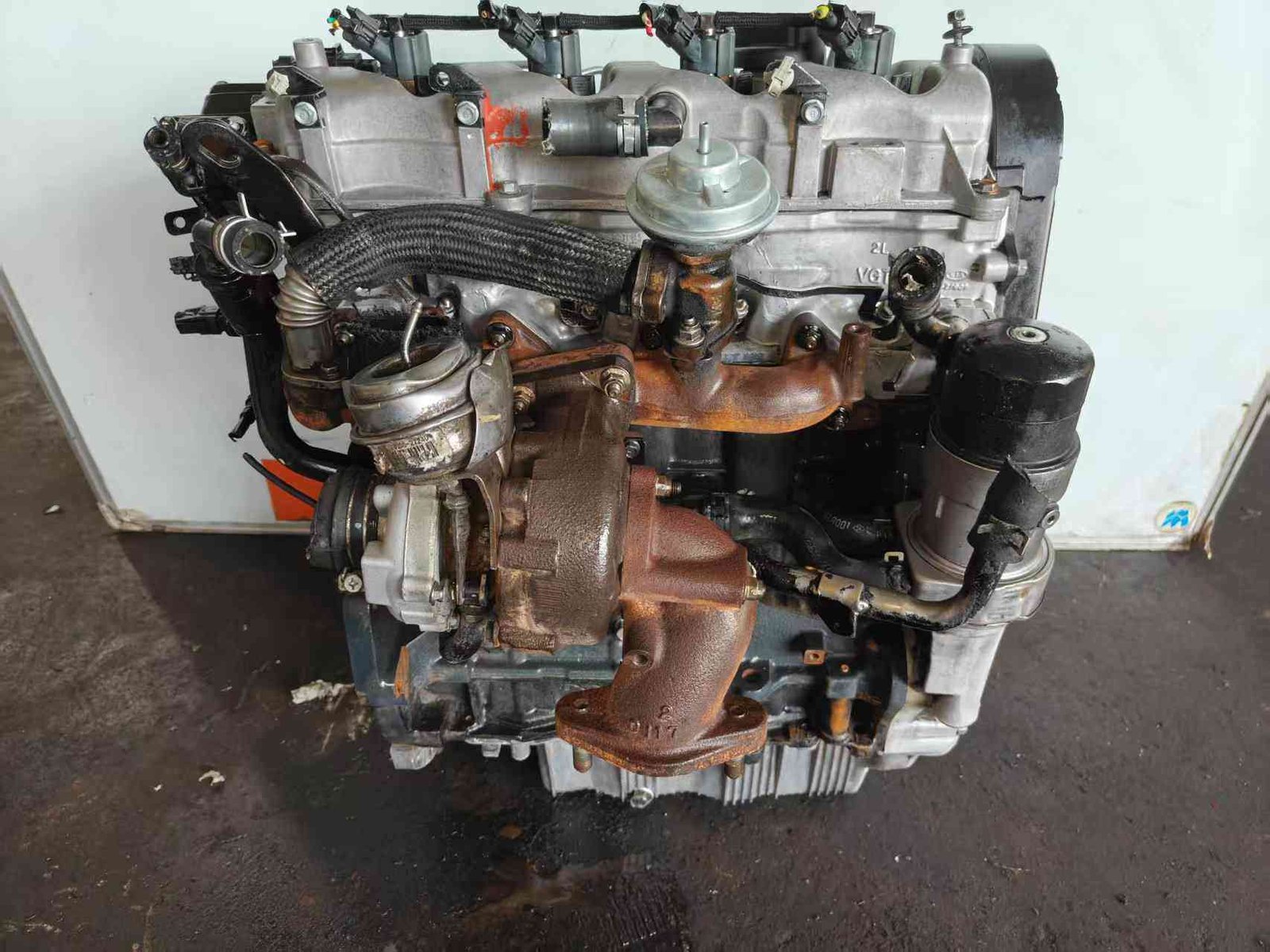 Genuine used Hyundai Tucson 2.0L CRDi diesel engine (D4EA) block stamping side view for sale - 2L VGT marked cylinder block